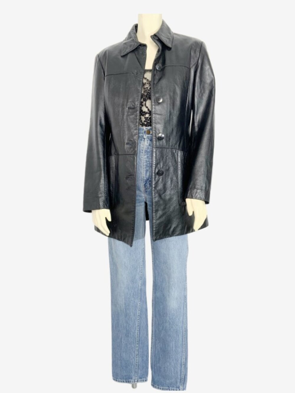 Vintage 90s  Black Leather Blazer Coat by Danier / Made in Canada / 4-6 US